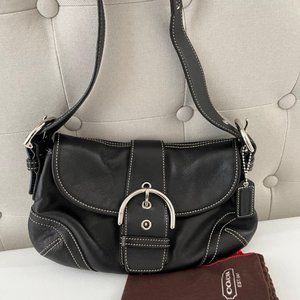 Coach Soho Black Leather Hobo Shoulder Bag Purse With Dust Bag - H060-9247